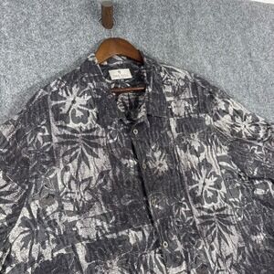 Oak Hill‎ Mens 2XLT Shirt Button Up Black Gray Floral Rayon Short Sleeve